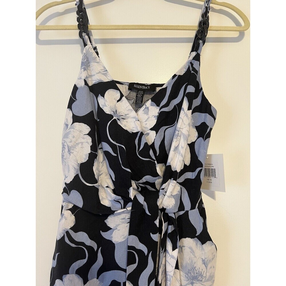 NWT Ellen Tracy Side Tie Linen Blend Midi Dress Women's XS Floral - Picture 5 of 16